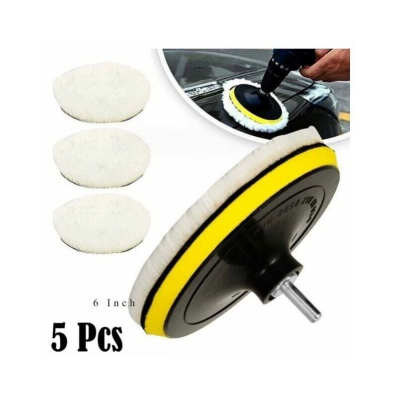 5 Pièces 150mm Tampon de Polissage en Laine, Disque Polissage Éponge de Polissage Pads Kit Polissage Voiture pour avec M14 Foret pour Perceuse pour