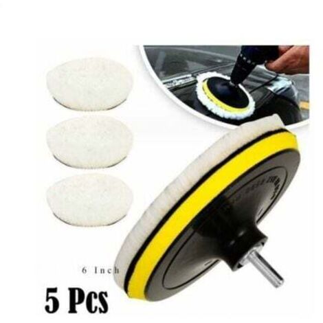 5 Pièces 150mm Tampon de Polissage en Laine, Disque Polissage Éponge de Polissage Pads Kit Polissage Voiture pour avec M14 Foret pour Perceuse pour Polissage de Voiture Meulage Cirage