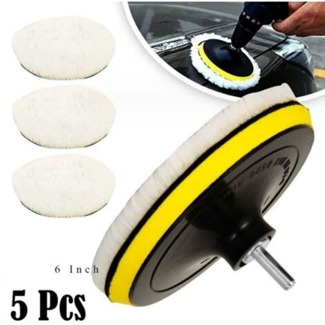 5 Pièces 150mm Tampon de Polissage en Laine, Disque Polissage Éponge de Polissage Pads Kit Polissage Voiture pour avec M14 Foret pour Perceuse pour Polissage de Voiture Meulage Cirage
