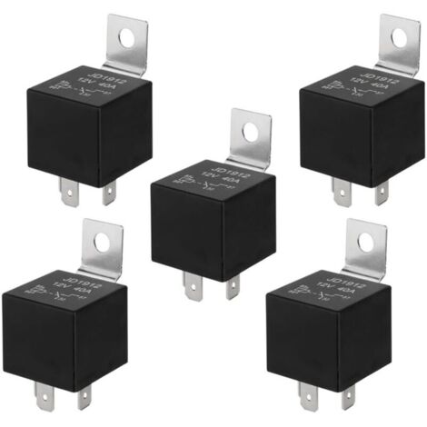 5 Pièces 4 Broches Voiture Relais, 12V 40A SPST Relais Automobile avec Support de Montage en Métal, pour Voiture Camion Bateau (Noir)