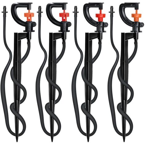 (5 pièces) 5 arroseurs rotatifs à 360° pour micro-irrigation avec piquet de 21 cm et raccord cannelé 1/4" pour pelouse, ferme et serre.
