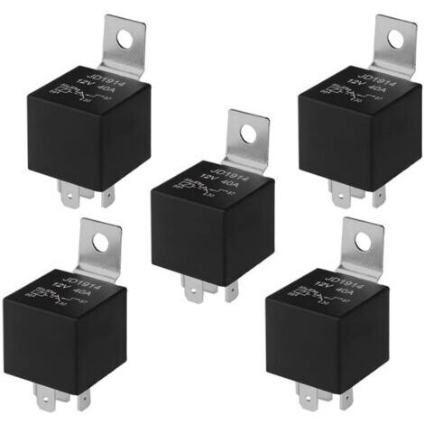 5 Pièces 5 Broches Voiture Relais, 12V 40A SPDT Relais Automobile avec Support de Montage en Métal, pour Voiture Camion Bateau (Noir)
