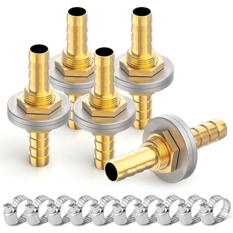 5 pièces 8MM à 8MM Tuyau en Laiton Barbe à tête traversante hexagonale raccord Droit avec 10 pièces Colliers de Serrage