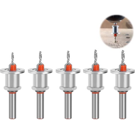 LONGZIMING 5 pièces 8mm Forets à Fraisers à Bois à Trous Coniques,Fraise pour perceuse,Fraises à Chanfreiner avec butée de profondeur et fraise à lamer,pour le Travail Forage du Bois, Plastique, Trous de Perçage