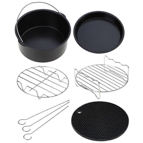 5 pièces Accessoires Friteuse sans Huile 7 Pouces: Grille, Plateau à Pizza, Moule à Gâteau et Tapis Isolant