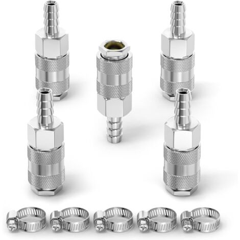 5 pièces accouplement d’air industriel mâle avec canne de tuyau 10MM, fer nickel plating débit raccord rapide air pneumatique compresseur raccords -