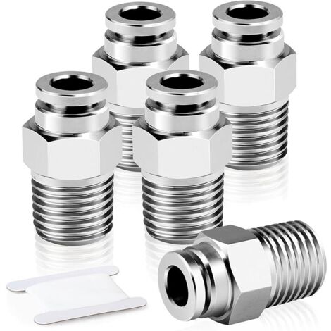 5 pièces acier inoxydable 304 raccords Connecteur pneumatique enfichable, 6 mm de diamètre extérieur du tube x 1/8" filetage BSP mâle