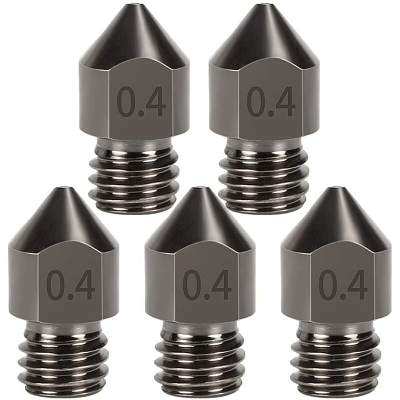 5 Pièces Acier Trempé MK8 Buses, 0,4mm Hotend Extrudeuse Nozzle pour Ender 3s 3 Pro, CR-10 Imprimante 3D 1,75mm Filament