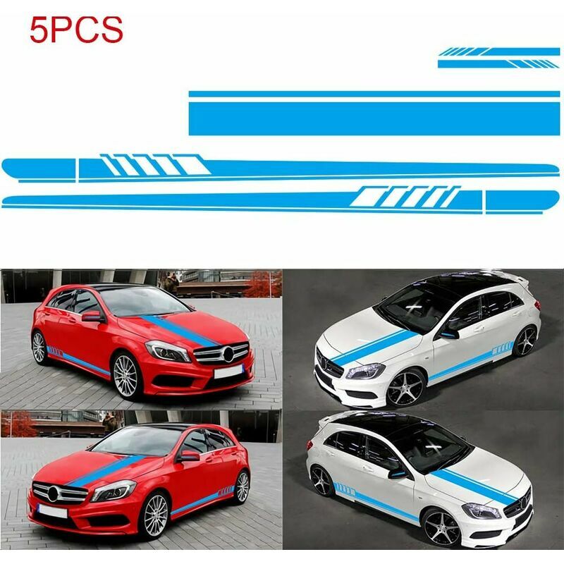 5 pièces Autocollant voiture, autocollant de capot de carrosserie en vinyle autocollants de bande de course pour voiture, autocollant de pare-chocs