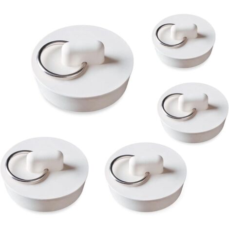 5 Pieces Bathtub Stopper Rubber Sink Plug 5 Sizes White Sink Drain Plug Set Sink Stopper for Bathtub, Kitchen and Bathroom