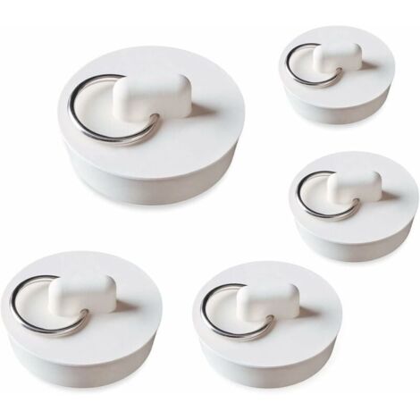 5 Pièces Bouchon de Baignoire Bouchon Evier en Caoutchouc 5 Tailles Blanc Lavabo Bouchon de Vidange Set Bouchon d'évier pour Baignoire, Cuisine et Salle de Bain-LIAIKI