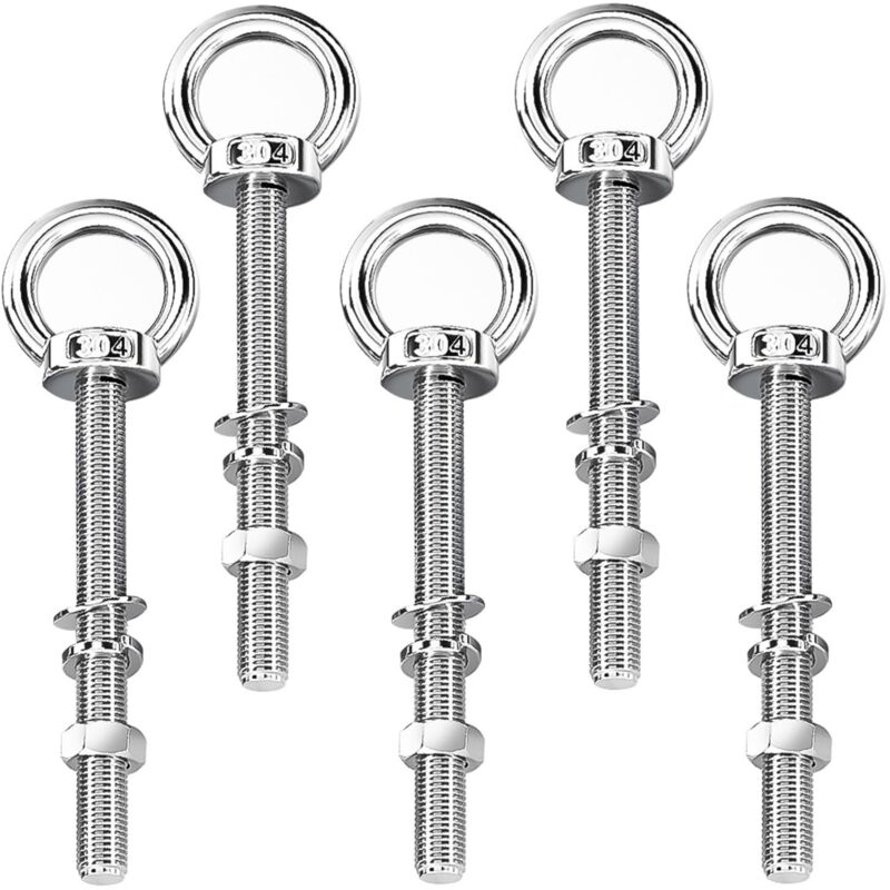 5 Pièces Boulon a Oeil Long M8 × 140 mm, Anneau de Levage en Acier Inoxydable, Amovible, Avec Rondelles et Ecrous Hexagonaux, Boulons à Oeil pour