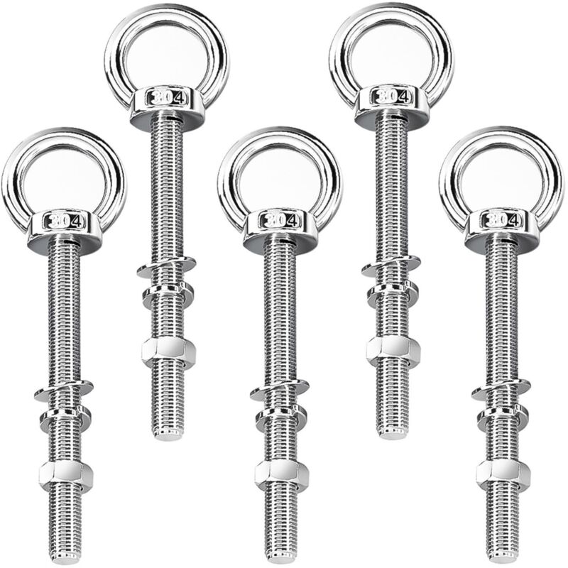 5 Pièces Boulon a Oeil Long M8 × 140 mm, Anneau de Levage en Acier Inoxydable, Amovible, Avec Rondelles et Ecrous Hexagonaux, Boulons à Oeil pour