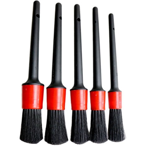SHINING HOUSE 5 Pièces Brosse de Nettoyage pour Voiture, Pinceau de Détail Ensemble Pinceaux à Poil Souple pour Auto, Cuir - Noir &amp Rouge