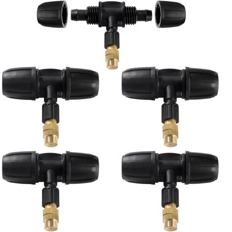 5 Pièces Buse D'atomisation à Trois Voies pour Tube 8/12 mm, Buse D'atomisation en Cuivre Réglables avec Raccords D'irrigation Barbelés Verrouillables, pour Jardin, Pelouse