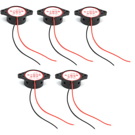 5 Pièces Buzzer d'Alarme Sonore Actif Continu 95dB Haut Decibel Signal Piezo DC 3-24V (Noir)