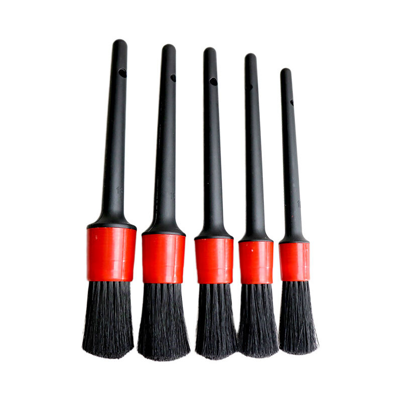 AlwaysH 5 Pieces Car Cleaning Brush, Detailing Brush Set Soft Bristle Brushes for Auto, Leather - Black & Red