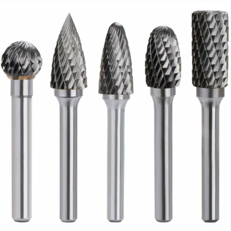 5 pièces carbure de tungstène fraise rotative double coupe tige 6mm tête 10mm outil perceuse ponceuse