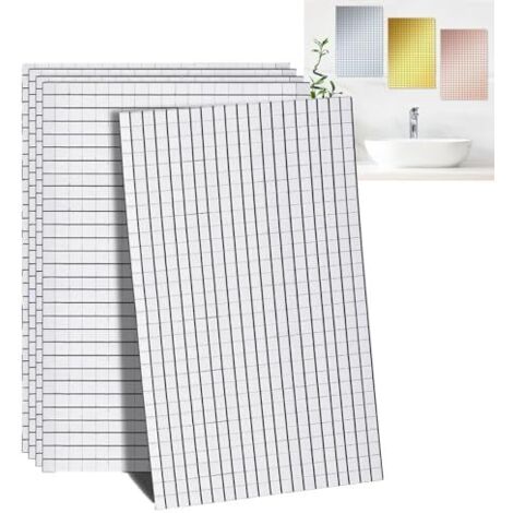 5 Pièces Carreaux de Miroir en Mosaïque, Mosaïque Verre Véritable, D'autocollants pour Miroir, Pour Cuisine, Salle Bain（argent） -