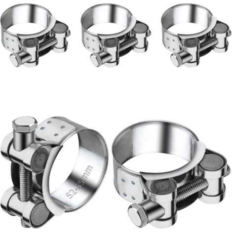 5 Pièces Collier Echappement, Acier Inoxydable 304, Serrage Vis, Tuyau 52-55 mm, Moto Industrie