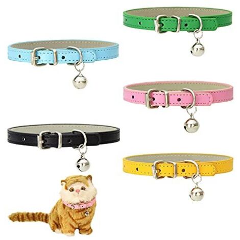 5 PièCes Colliers Chat en Cuir,Collier De Chat Anti-Perte avec Bell Boucle RéGlable en MéTal,Animal Colliers pour Chaton Chiot Petit Chien