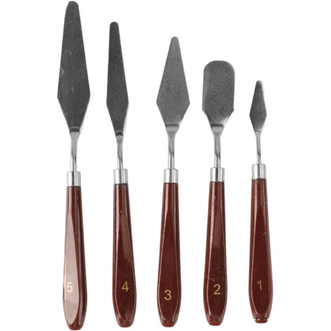 5 Pièces Couteau à Palette en Acier Inoxydable Manche en Bois pour Peinture Lisse Élastique DIY Artisanat