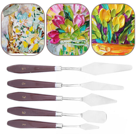 5 pièces couteaux à palette en acier inoxydable pour peinture à l'huile ou acrylique