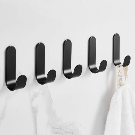 LUCKY-88 5 Pièces Crochet Adhésif 3M Autocollants Crochet Murale Salle de Bain Porte Serviette Imperméable pour Chambre Salle de Bain Cuisine Plafond accrocher des Peignoirs (Noir)