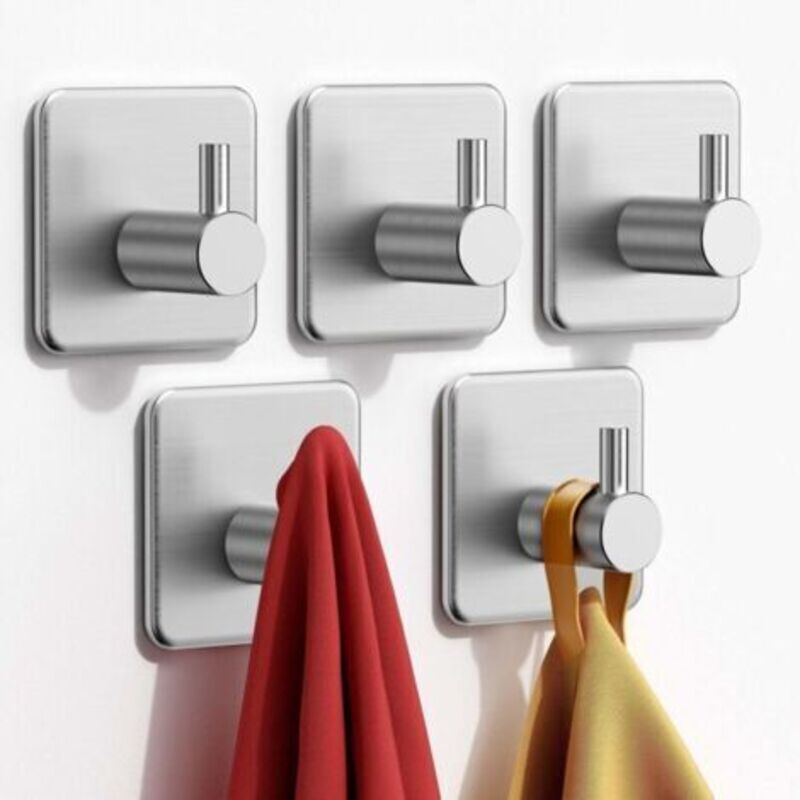 5 Pièces Crochet Adhésif, Porte Serviette, Crochet Mural Salle de Bains En Acier Inox, Crochet Serviette Adhesif Imperméable pour Cuisine, Salon et