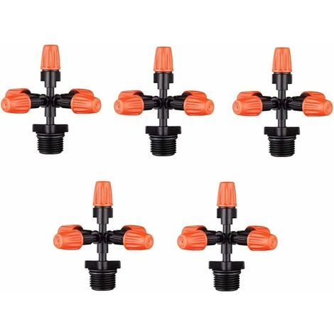 5 PièCes D'Adaptateur De DéBit D'Eau D'Arrosage à Effet De Serre Automatique à 5 TêTes De PulvéRisateur De Jardin,Buse D'Atomisation Multidirectionnelle Avec Connecteur Fileté Femelle De1/2 Pouce，Irisfr