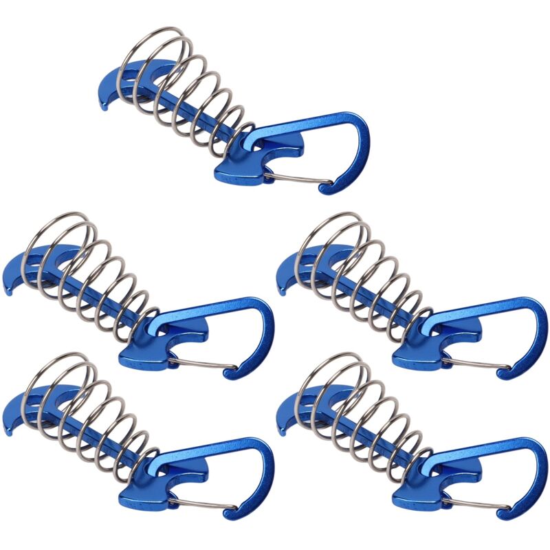 5 pièces de piquets de tente en forme d'arête de poisson, grands pour terrasses et camping, avec boucle à ressort et corde d'ancrage réglable bleue