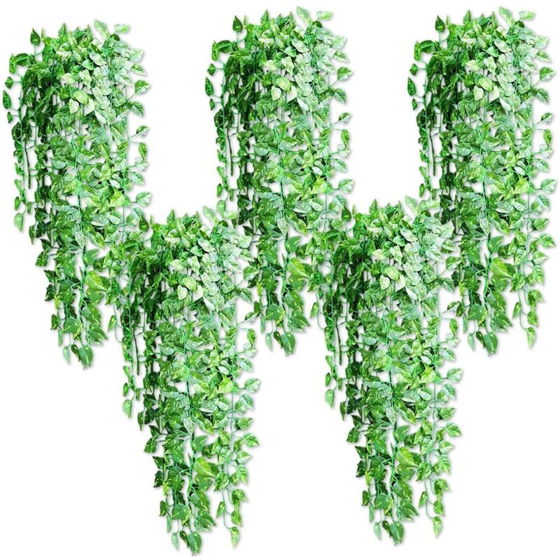 5 pièces de plantes suspendues artificielles, 90 cm de faux lierre suspendu feuilles vertes de Scindapsus pour la décoration
