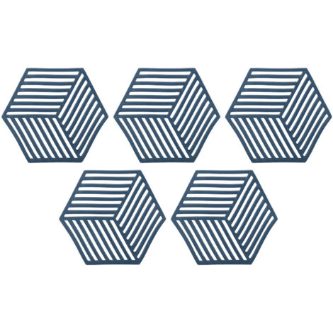 5 pièces dessous de plat en silicone résistant à la chaleur, supports hexagonaux pour bols et boissons, idéaux pour table extérieure, bleu