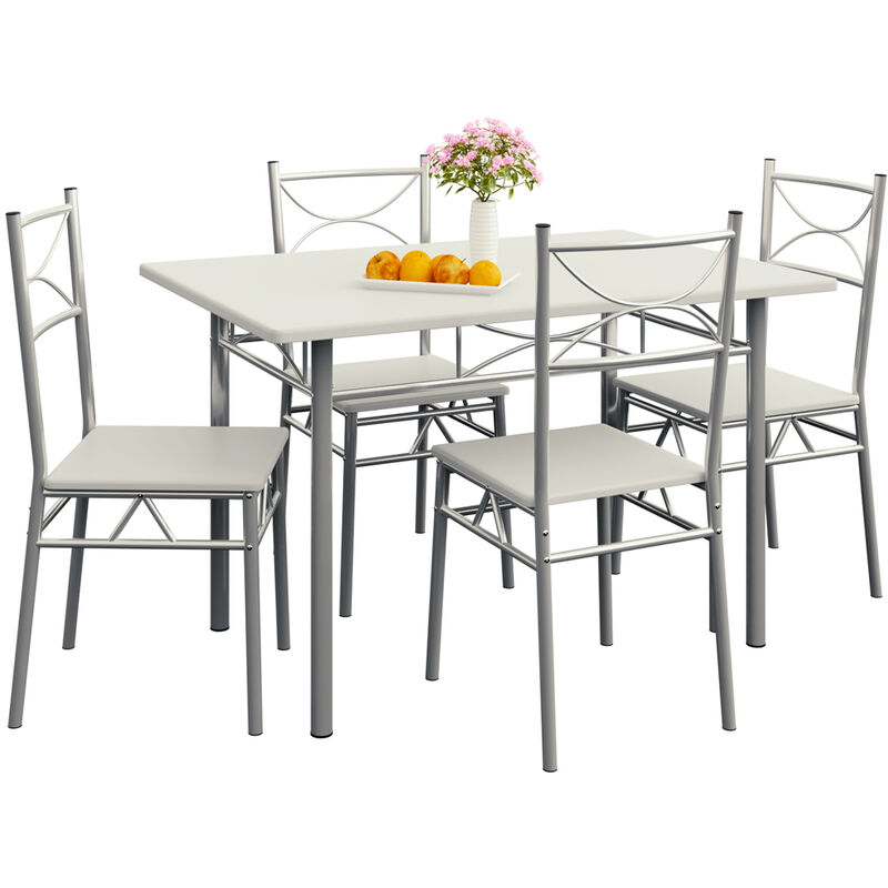 Casaria - 5 Pcs Dining Table and 4 Chairs Small Kitchen Breakfast Furniture Compact Modern Contemporary Rectanglular Dining Set White