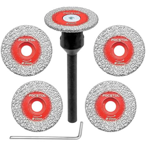 5 pièces disque diamant 30mm, 1 tige 6mm, coupe gravure marbre granit céramique porcelaine