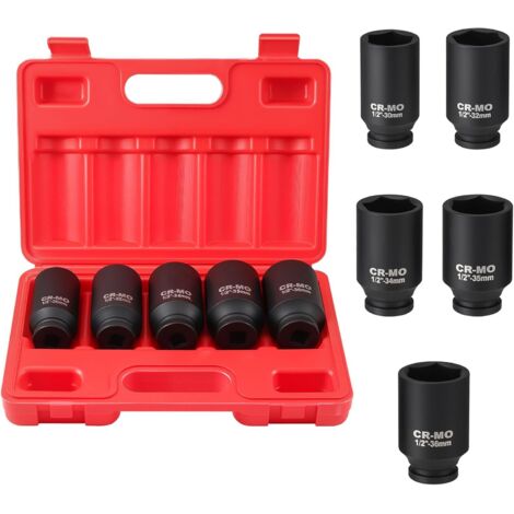 5 Pièces Douille à Choc Hexagonales, 1/2'' Clé 30/32/34/35/36 mm, Coffret de 6 Pans pour Réparation Voitures Changement Pneus -