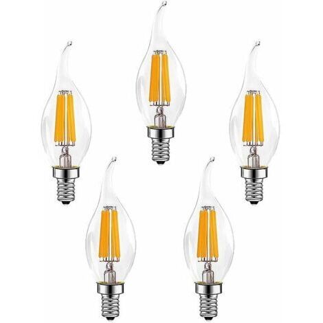 5 Pièces E14 6W Ampoules à Filament LED à Intensité Variable(Équivalent Lampe Halogène 60W)600LM Blanc Chaud 2700K Ampoule à Bougie Rétro C35 Lampe à Économie D'énergie [Classe énergétique A++]