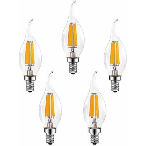 5 Pieces E14 6W Dimmable LED Filament Bulbs (60W Halogen Equivalent) 600LM Warm White 2700K Retro Candle Bulb C35 Energy Saving Lamp [Energy Class A++]