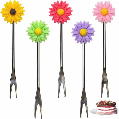 5 pièces en acier inoxydable gâteau de fleurs fourchettes de fruits ensemble fourchettes de Dessert colorées ensemble