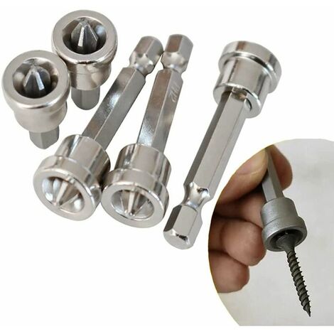 5 Pieces/Ensemble Embouts De Tournevis De Positionnement Magnetique 1/4 Pouces Tete Hexagonale Vis A Bois Longueur 25Mm + 50Mm
