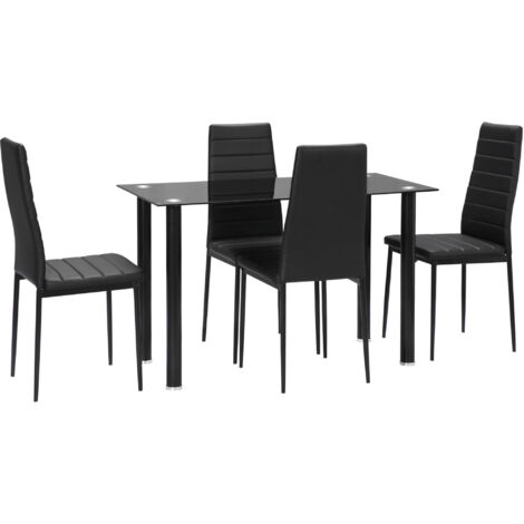 5 pièces ensemble salle manger table groupe 4 chaises design moderne table verre noire