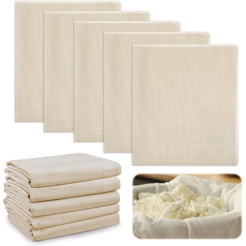 5 Pièces Etamine Alimentaire, 50×50cm Chiffons en Mousseline Tissu, Toile à Fromage en Tissu Microfibre Non Blanchi, Lavable Multiusage Anti-chaleur