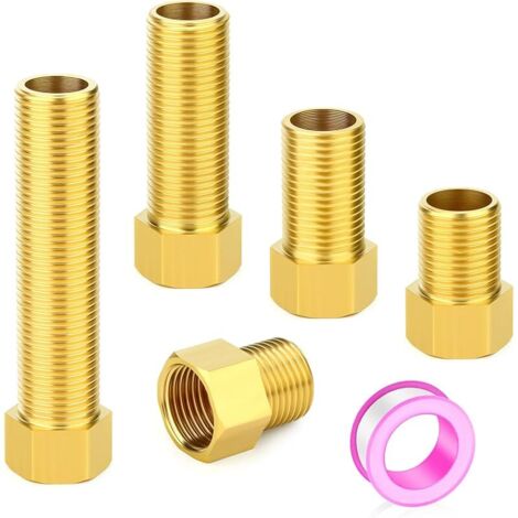 5 Pièces Extension Brass Pipe Fitting, 1/2" Female to 1/2" Male Pipe Hex Bushing Adapter Converter Adapter, 30mm/40mm/50mm/70mm/100mm