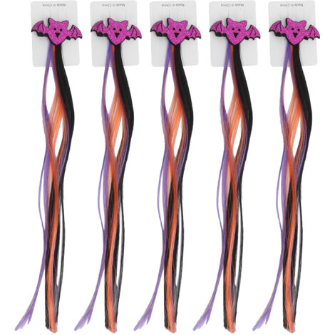 5 pièces extensions colorées pour cheveux, accessoire Halloween décoratif pour fille, femme, enfant - chauve-souris violette