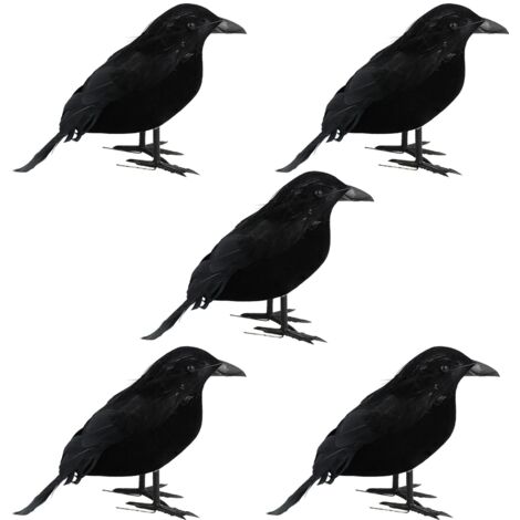 5 Pièces Faux Corbeau Noir, Oiseaux D'Halloween, Corbeaux Artificiels Fait à La Main, Ornement Plumes Noires pour Décor Halloween