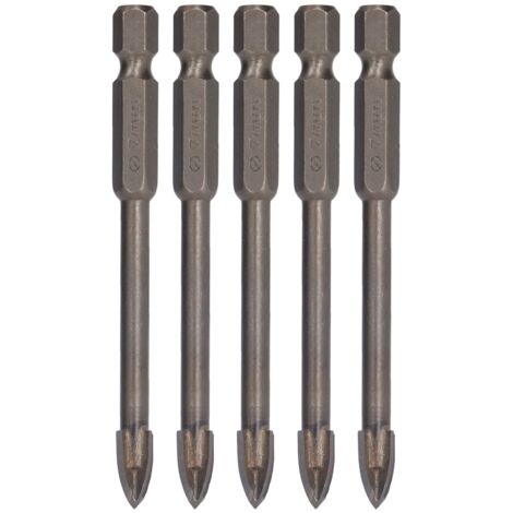 5 Pièces Foret à Percer Croisé 1/4 Pouce Tige Hexagonale pour Carreau Verre Céramique Béton Outil Alliage Dur 7mm