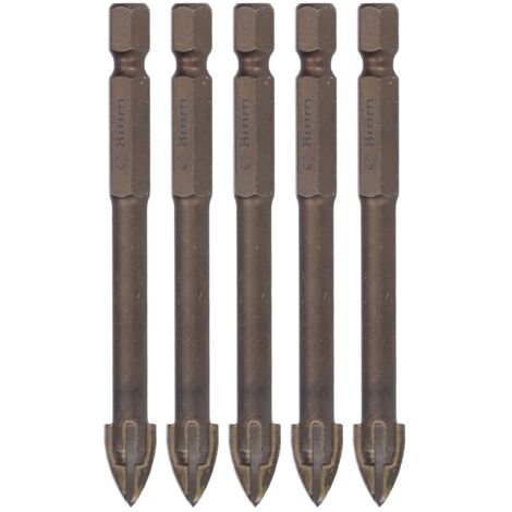 5 Pièces Foret à Percer Croisé 1/4 Pouce Tige Hexagonale pour Carrelage, Verre, Céramique, Béton - Outil en Alliage Dur 8mm