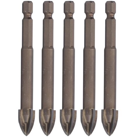 5 pièces Foret à Percer Croisé Tige Hexagonale 1/4 Pouce pour Céramique, Verre, Béton - Outil Alliage Dur 12mm