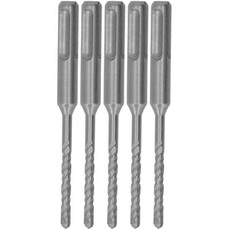 5 pièces Foret à Percussion Rotative en Carbure de Tungstène, 2 Goujures Spirale pour Béton et Pierre, 110mm Longueur, Diamètre 5mm/0.20in