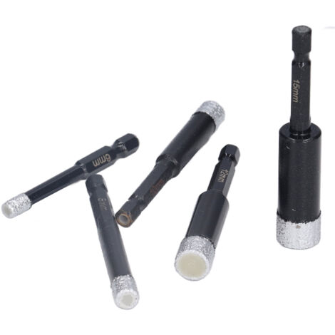 5 pièces Forets Diamantés pour Granit et Marbre, Mandrin Hexagonal 6-15mm pour Céramique